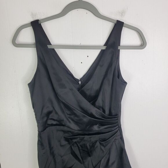 WHBM Dress Womens 0 Babydoll Gathered Side Flap HOCO Event Short Satin Black - Picture 2 of 10